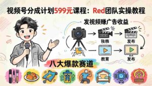 (18088期)视频号分成计划599元课程:Red团队实操教程,发视频赚广告收益,八大爆款赛道全掌握-中创网_分享创业项目_助您在家赚钱