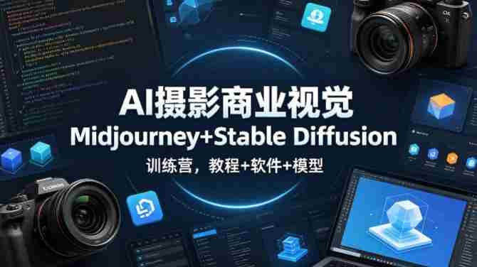 AI摄影商业视觉Midjourney+Stable Diffusion训练营,教程+软件+模型