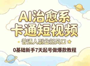 AI治愈系卡通短视频,普通人副业新风口,0基础新手7天起号做爆款教程-中创网_分享创业项目_助您在家赚钱