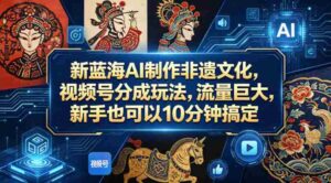 新蓝海AI制作非遗文化，视频号分成玩法，流量巨大，新手也可以10分钟搞定-中创网_分享创业项目_助您在家赚钱