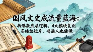 (18227期)国风文史成流量蓝海:拆爆款底层逻辑,4大模块复刻高播放短片,普通人也能做-中创网_分享创业项目_助您在家赚钱