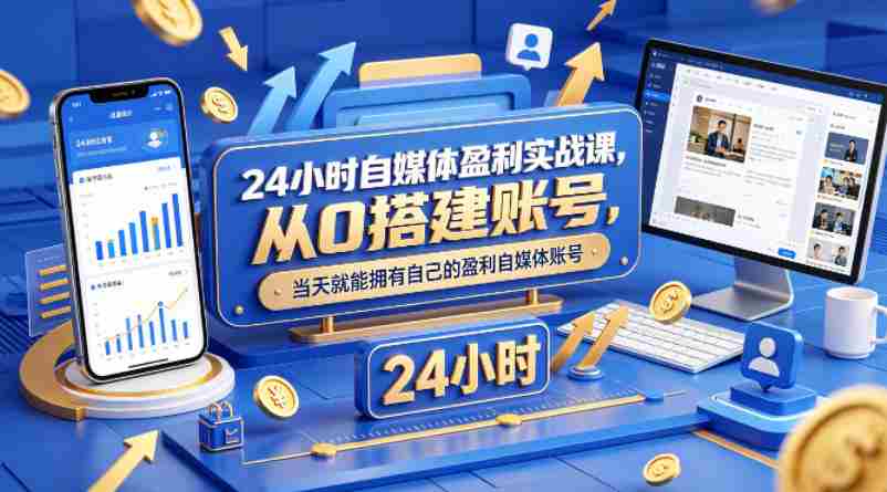 24小时自媒体盈利实战课，从0搭建账号，当天就能拥有自己的盈利自媒体账号-中创网_分享创业项目_助您在家赚钱