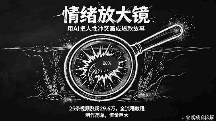 AI制作“情绪放大镜“视频,25条视频涨粉29.6W粉,流量巨大,制作简单,全流程教程