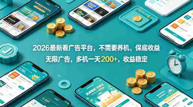 2026最新看广告平台,不需要养机,保底收益,无限广告,多机一天200+,收益稳定【揭秘】