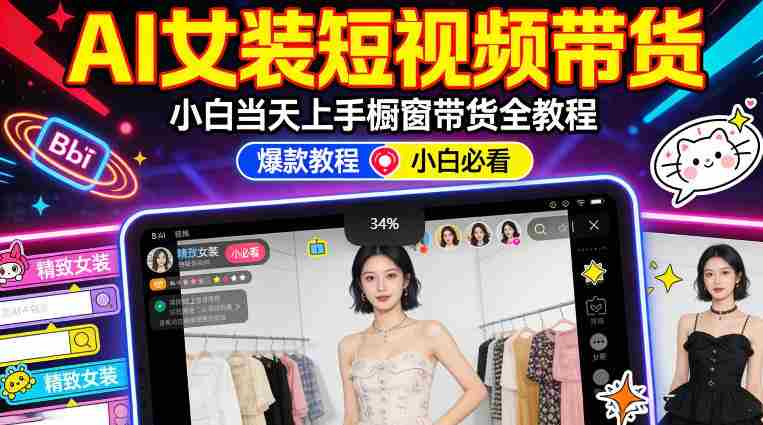 AI女装短视频橱窗带货:小白零门槛当天上手,高佣金爆款轻松賺!