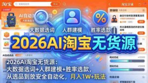 (17955期)2026AI淘宝无货源-4月更新:大数据选词+人群建模+胜率选款,从选品到放大全自动化,月入1W+玩法-中创网_分享创业项目_助您在家赚钱