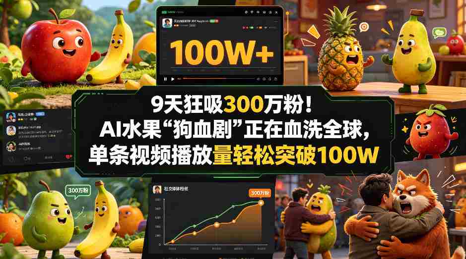 9天狂吸300w粉!AI水果“狗血剧”正在血洗全球,单条视频播放量轻松突破100W