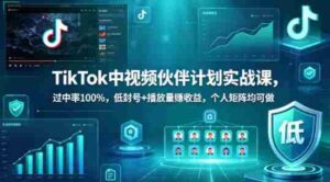TikTok中视频伙伴计划实战课,过中率100%,低封号+播放量賺收益,个人矩阵均可做-中创网_分享创业项目_助您在家赚钱