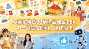 AI童装带货30条作品佣金1.8k，AI一键生成即可，操作简单-中创网_分享创业项目_助您在家赚钱