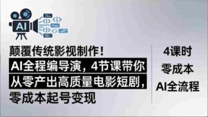 (18134期)颠覆传统影视制作!AI全程编导演,4节课带你从零产出高质量电影短剧,零成本起号变现-中创网_分享创业项目_助您在家赚钱