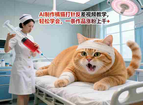AI制作橘猫打针反差视频教学,轻松学会,一条作品涨粉上千+