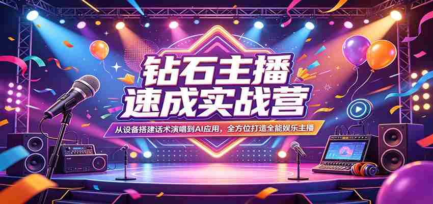 钻石主播速成实战营：从设备搭建话术演唱到AI应用，全方位打造全能娱乐主播-中创网_分享创业项目_助您在家赚钱