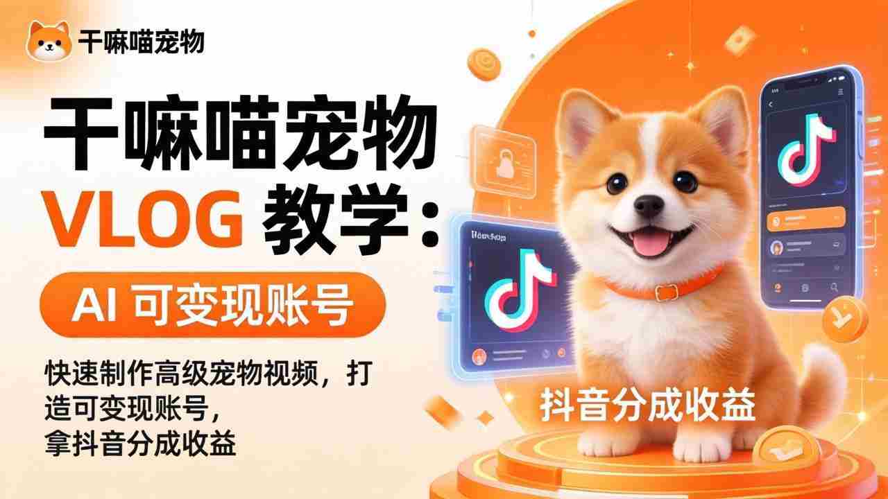 （17888期）干嘛喵宠物 VLOG 教学：AI 快速制作高级宠物视频，打造可变现账号，拿抖音分成收益-中创网_分享创业项目_助您在家赚钱