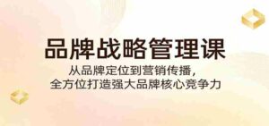 品牌战略管理课:从品牌定位到营销传播,全方位打造强大品牌核心竞争力-中创网_分享创业项目_助您在家赚钱