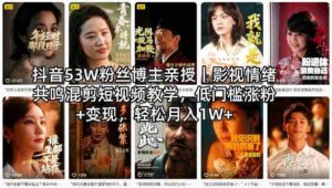 抖音53W粉丝博主亲授|影视情绪共鸣混剪短视频教学,低门槛涨粉+变现,轻松月入1W+-中创网_分享创业项目_助您在家赚钱