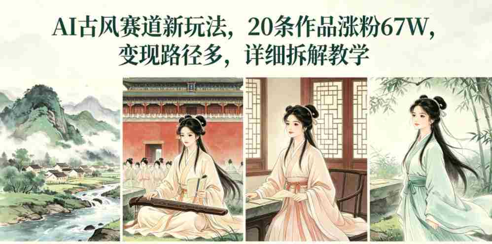 AI古风赛道新玩法,20条作品涨粉67W,变现路径多,详细拆解教学