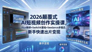 (18449期)2026颠覆式 AI短视频创作课-5月更新,Flux精修+SwitchX重绘+Seedance多模态,新手快速出片变现-中创网_分享创业项目_助您在家赚钱