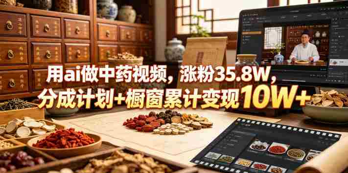 用ai做中药视频,涨粉35.8W,分成计划+橱窗累计变现10W+