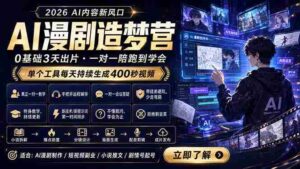 (18568期)AI漫剧造梦营:0基础3天出片,单个工具每天持续生成400秒视频-中创网_分享创业项目_助您在家赚钱