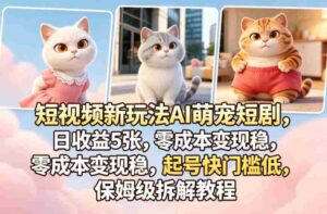短视频新玩法AI萌宠短剧,日收益5张,零成本变现稳,起号快门槛低,保姆级拆解教程-中创网_分享创业项目_助您在家赚钱