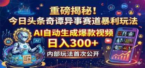 重磅揭秘！今日头条奇谭异事赛道暴利玩法：AI自动生成爆款视频，日入300+-中创网_分享创业项目_助您在家赚钱