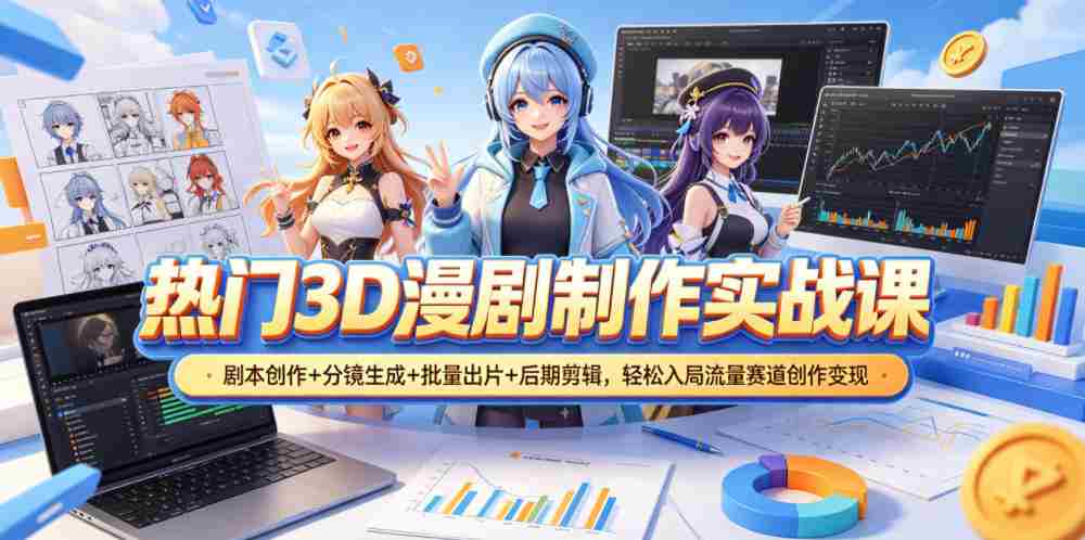 热门3D漫剧制作实战课,剧本创作+分镜生成+批量出片+后期剪辑,轻松入局流量赛道创作变现