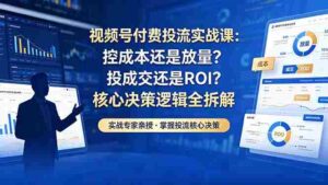 (18462期)视频号付费投流实战课-5月:控成本还是放量?投成交还是ROI?核心决策逻辑全拆解-中创网_分享创业项目_助您在家赚钱