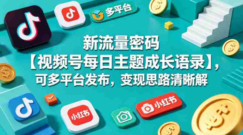 新流量密码【视频号每日主题成长语录】,可多平台发布,变现思路清晰