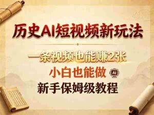 历史AI短视频新玩法,一条视频也能賺2张,小白也能做,新手保姆级教程-中创网_分享创业项目_助您在家赚钱