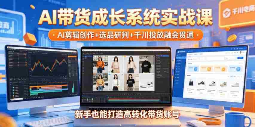 AI带货成长系统实战课,AI剪辑创作+选品研判+千川投放融会贯通,新手也能打造高转化带货账号(更新2026年)