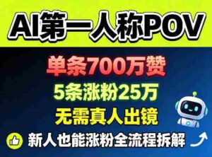 AI第一人称POV,单条700W赞,5条涨粉25W,无需真人出镜,新人也能涨粉全流程拆解-中创网_分享创业项目_助您在家赚钱