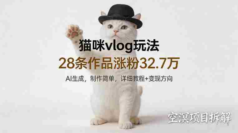 猫咪vlog玩法,28条作品涨粉32.7W,AI生成,制作简单,详细教程+变现方向
