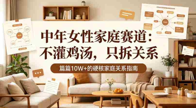 公众号流量主【中年女性家庭赛道】,不讲鸡汤、只拆家庭关系,篇篇10w+