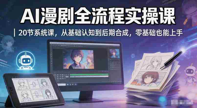 AI漫剧全流程实操课|20节系统课,从基础认知到后期合成,零基础也能上手