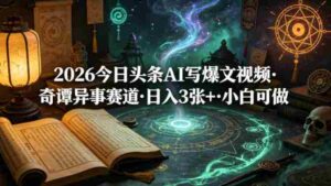 2026今日头条AI写爆文视频,奇谭异事赛道,日入3张+,小白可做-中创网_分享创业项目_助您在家赚钱