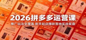 2026拼多多运营课:推广玩法全覆盖,新手起店爆款落地实战复盘-中创网_分享创业项目_助您在家赚钱