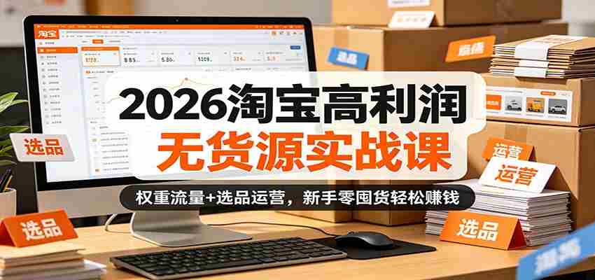 2026淘宝高利润无货源实战课：权重流量+选品运营，新手零囤货轻松赚钱-中创网_分享创业项目_助您在家赚钱