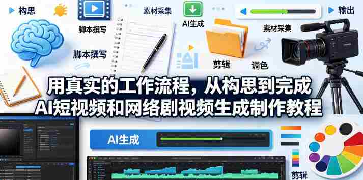 用真实的工作流程,从构思到完成AI短视频和网络剧视频生成制作教程-中英字幕