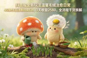 抖音掘金新玩法温馨毛绒治愈日常，45条作品涨粉84.6W，3天收益2580，全流程干货拆解-中创网_分享创业项目_助您在家赚钱