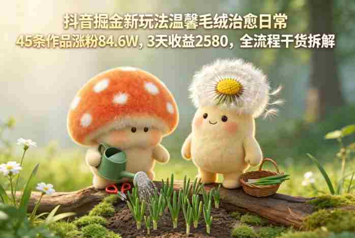 抖音掘金新玩法温馨毛绒治愈日常，45条作品涨粉84.6W，3天收益2580，全流程干货拆解-中创网_分享创业项目_助您在家赚钱