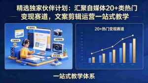 (18478期)精选独家伙伴计划:汇聚自媒体20+类热门变现赛道,文案剪辑运营一站式教学-中创网_分享创业项目_助您在家赚钱