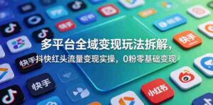 多平台全域变现玩法拆解,抖快红头流量变现实操,0粉零基础变现-中创网_分享创业项目_助您在家赚钱