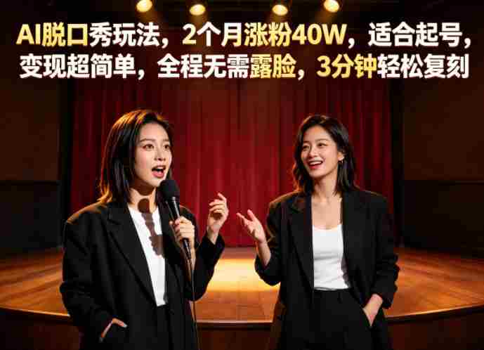 AI脱口秀玩法，2个月涨粉40W，适合起号，变现超简单，全程无需露脸，3分钟轻松复刻-中创网_分享创业项目_助您在家赚钱