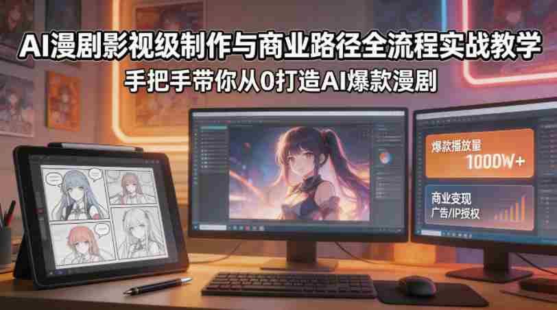 AI漫剧影视级制作与商业路径全流程实战教学,手带你从0打造AI爆款漫剧