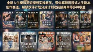 全新人生模拟员短视频实操教学,带你解锁沉浸式人生副本创作赛道,解锁伙伴计划分成计划收徒接商单等多种收益-中创网_分享创业项目_助您在家赚钱