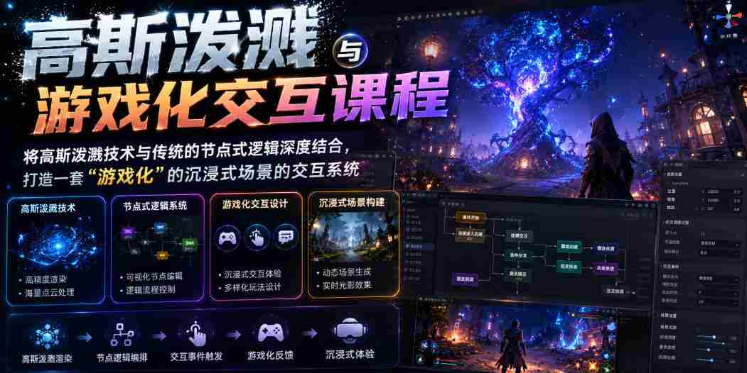 高斯泼溅与游戏化交互课程,将高斯泼溅技术与传统的节点式逻辑深度结合,打造一套“游戏化”的沉浸式场景的交互系统