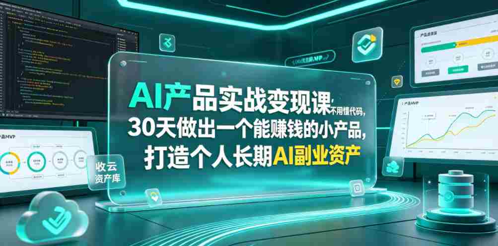 AI产品实战变现课,不用懂代码,30天做出一个能賺钱的小产品,打造个人长期AI副业资产