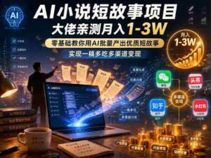 AI小说短故事项目,大佬亲测月入1-3W,零基础教你用AI批量产出优质短故事,实现一稿多吃多渠道变现-中创网_分享创业项目_助您在家赚钱