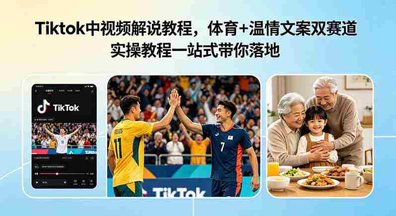 Tiktok中视频解说教程,体育+温情文案双赛道实操教程一站式带你落地,教你出海賺美刀