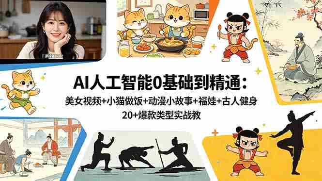 （18685期）AI人工智能0基础到精通：美女视频+小猫做饭+动漫小故事+福娃+古人健身，20+爆款类型实战教学-中创网_分享创业项目_助您在家赚钱